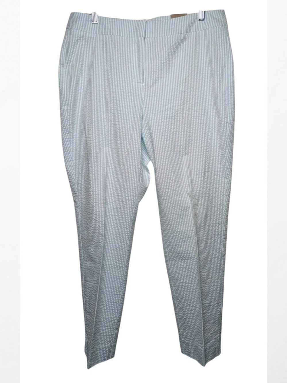 Chicos 2 Seersucker Ankle Pants NWT Aqua White Striped Chicos Outlet New